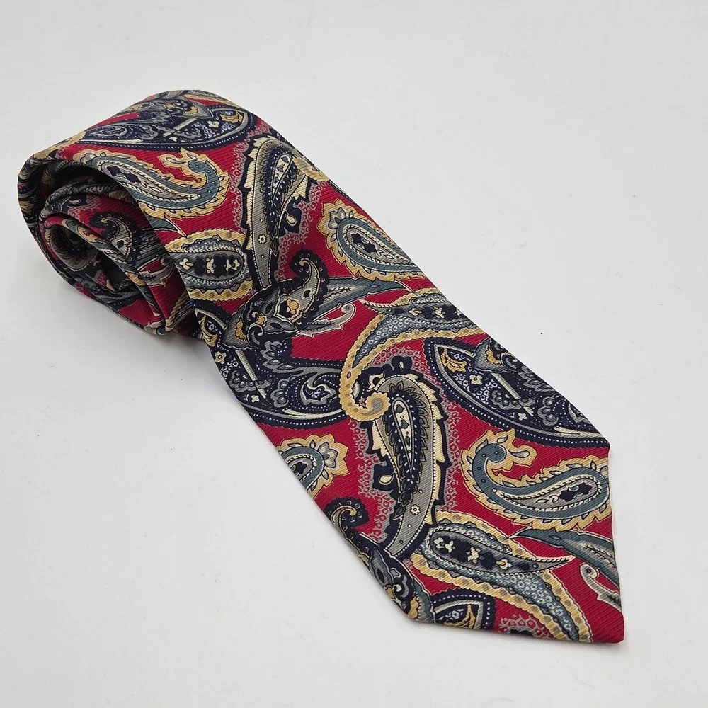 Robert Talbott Necktie Hand Sewn Finest Silk USA Made Red Blue Paisley Mens Tie